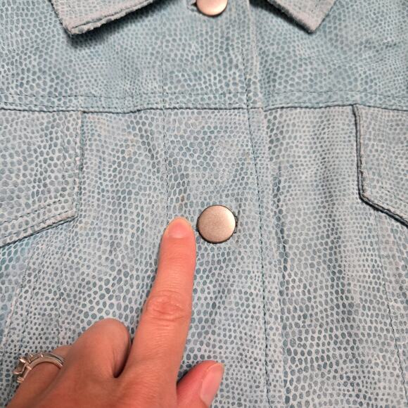 New Denim & Co Leather Blue textured Jacket Coat Snap Button XL - Picture 3 of 8